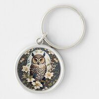 Beautiful Owl And Jasmine Flowers  Keychain