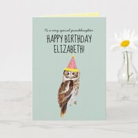 Personalized Cute Owl Granddaughter Birthday Card