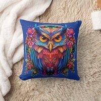 Vibrant Owl - Colorful Boho Throw Pillow