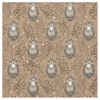 Brown Owl Illustrated Woodland Pattern Fabric