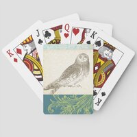 Grey Owl on Pattern Background Poker Cards