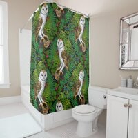Owls, ferns, oak and berries shower curtain