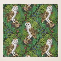 Owls, ferns, oak and berries scarf