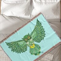Celtic Green Knotwork Owl Flight Spread Wings Throw Blanket