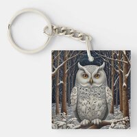 Elegant boho white owl woodland winter forest keychain