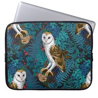 Owls, ferns, oak and berries 3 laptop sleeve