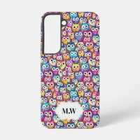Owl faces cartoon birds pattern monogram initials samsung galaxy s22 case