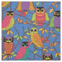 Cute Halloween Owl Orange Green Blue Pattern Fabric