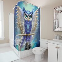 Blue Steampunk Owl Shower Curtain