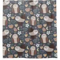 Owl Love Scandinavian Folk Art Animal Pattern   Shower Curtain
