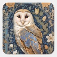 Elegant Barn Owl William Morris Inspired Floral Square Sticker