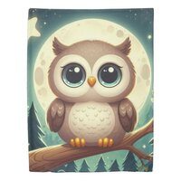 Cute baby owl at night with moon duvet cover
