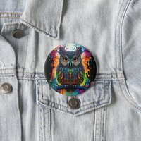 Psychedelic Fantasy Hippy Owl Button