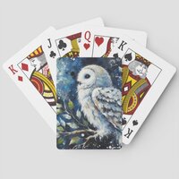 White Owl On Branch in Moonlight Painting  Poker Cards
