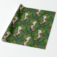 Owls, ferns, oak and berries wrapping paper