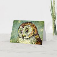 Vintage cute owl illustration starry sky card