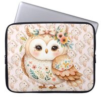 Boho Cottagecore Owl Floral Farmcore Charm Laptop Sleeve