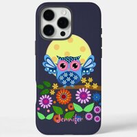 Cute spring Owl & custom Name iPhone 16 Pro Max Case