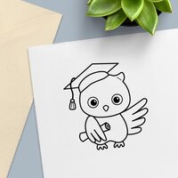 Cute Graduation Owl in a Hat Holding a Scroll Self-inking Stamp