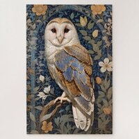 Elegant Barn Owl William Morris Inspired Floral Jigsaw Puzzle