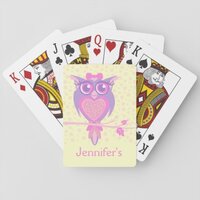 Girl's owl purple yellow named playing cards