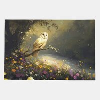 Whimsical Snowy White Owl Wildflowers Art Doormat