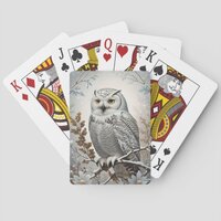 Pretty White Snowy Owl Winter Poker Cards