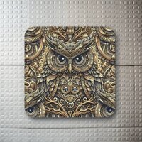 Steampunk Metal Gears and Owl  Square Sticker