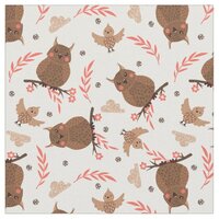 Cute Brown Owl and Bird Pattern Fabric