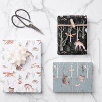 Winter Woodland Deer Fox Owl Bear Forest Wrapping Paper Sheets