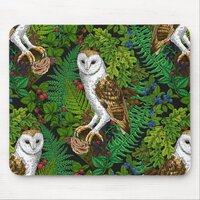 Owls, ferns, oak and berries mouse pad