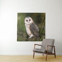 Western Barn Owl - Migned Watercolor Painting Art  Tapestry