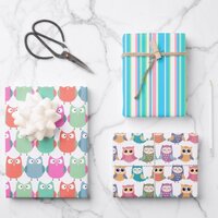 Owls and Stripes Wrapping Paper Sheets
