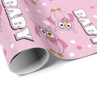 Light Pink Baby Polka Dot Owls Wrapping Paper