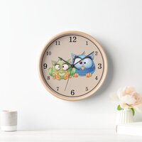 Funny Colorful Owls Wall Clock