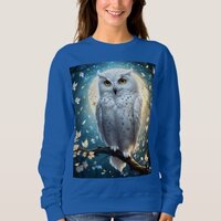 Snowy Owl And Moon With Sparkle, Sweatshirt