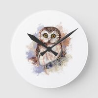 Cute Watercolor Owl Bird Nature art Round Clock