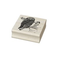 Cute owl and flowers rubber stamp