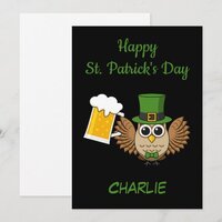 Owl Drinking Beer St Patrick's Day | Personalize Holiday Card