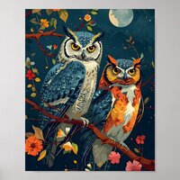 Vintage owl art poster