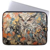 Owl and Flowers In Spring Painting Laptop Sleeve