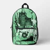 Moody Vintage Owls Green and Mint Monogram Printed Backpack