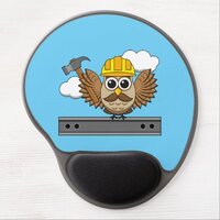 Cute Construction Worker Owl with Hard Hat Cartoon Gel Mouse Pad
