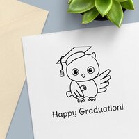 Cute Owl in a Graduation Hat Holding a Scroll Self-inking Stamp