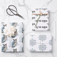 Winter Snowflakes Blue Owl Christmas Snow Wrapping Paper Sheets