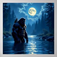 Bigfoot with an Owl on his Shoulder Poster