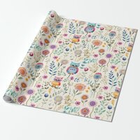Cute Owls in  Florals Wrapping Paper