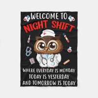 Owl Night Shift Funny Nurse Nursing Rn Lpn Cna For Fleece Blanket