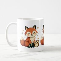 Cute Fox and Owl Whimsical Woodland Illustration Coffee Mug