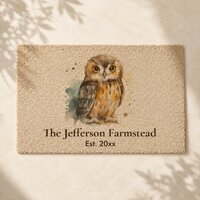 Rustic Watercolor Owl Country Farmstead Fiber Doormat